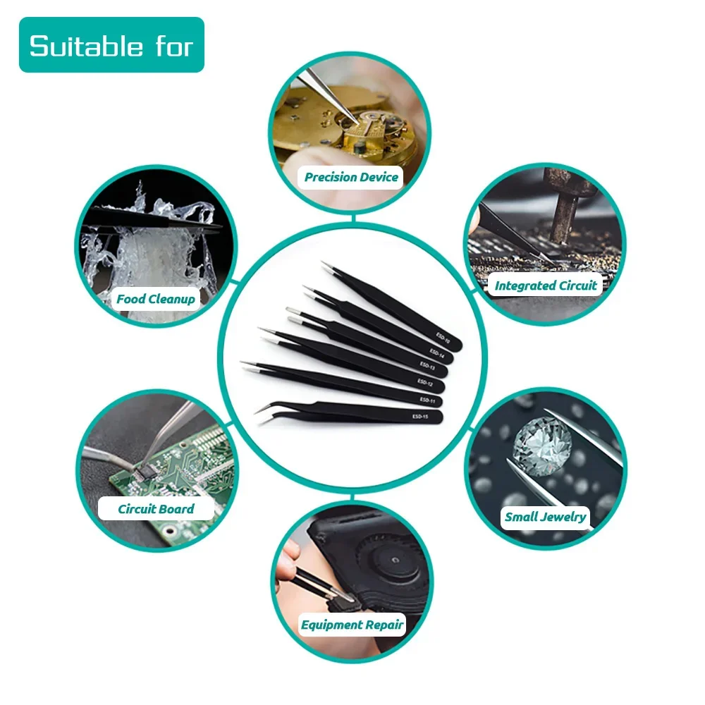6pcs Precision Tweezers Set ES - Electronics And Gadgets のレビューと価格